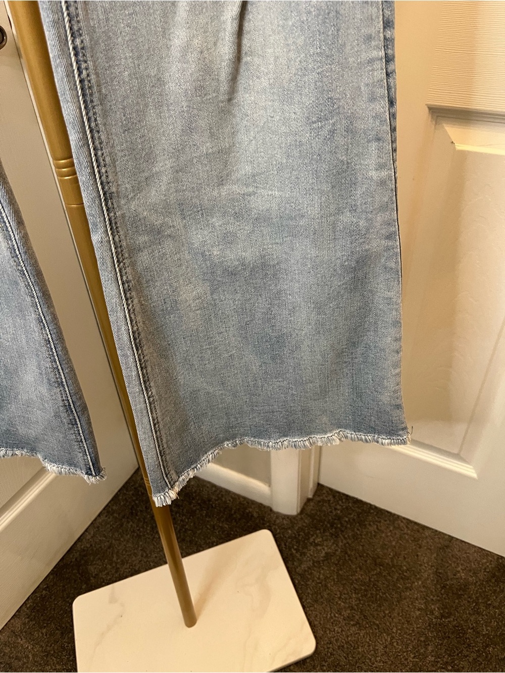 Light Blue Distressed Flare Jeans - Women's Wide Leg - Picture 5 of 7